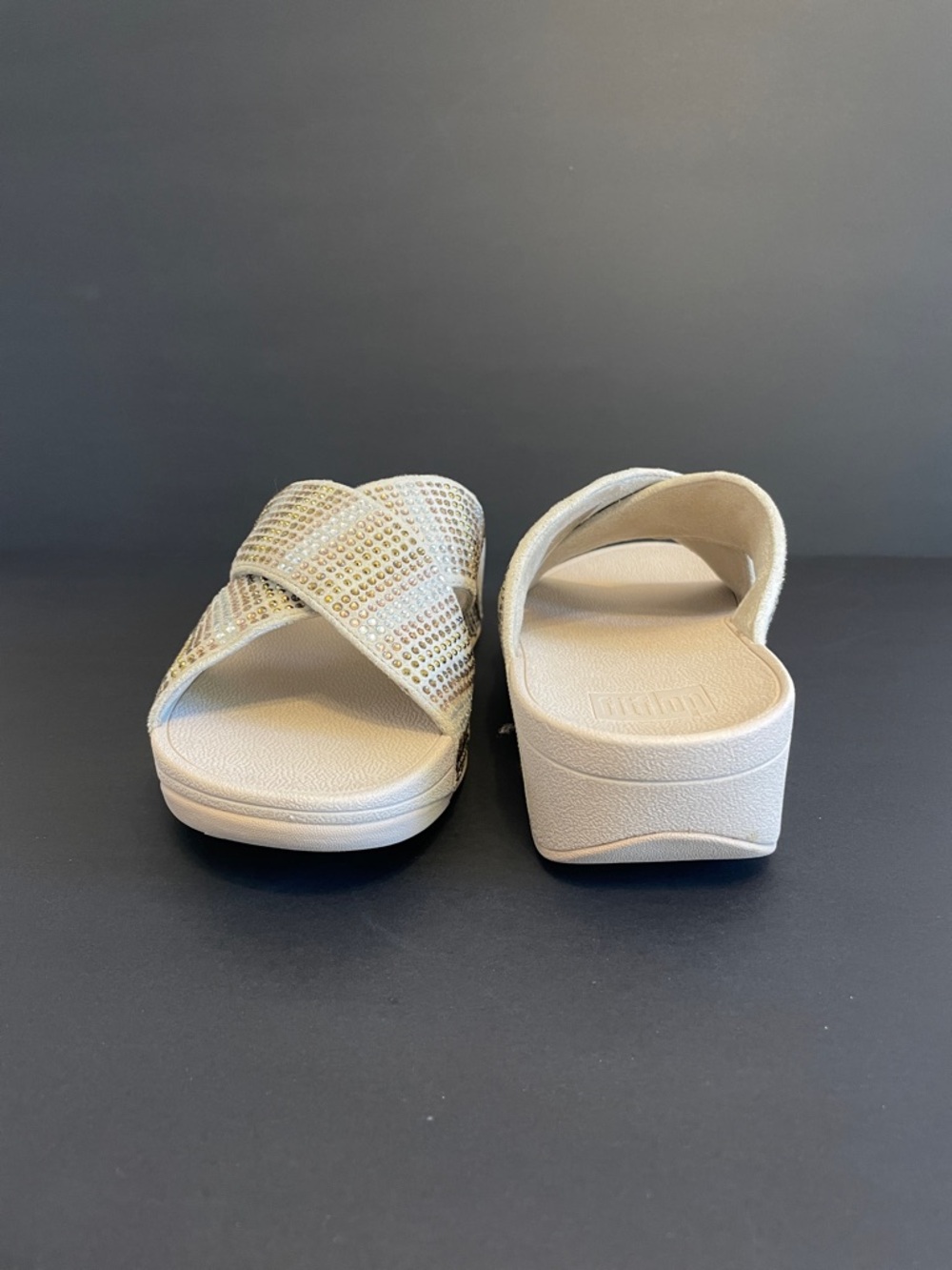FitFlop Gold Tone “Lulu” Crystal Mix Metallic Criss-Cross Slides - Picture 6 of 16